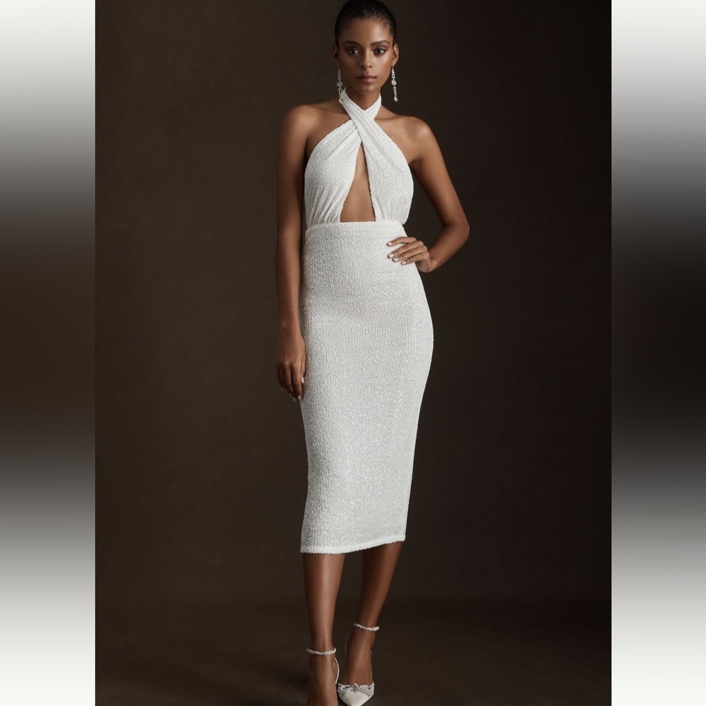 Ronny Kobo Zack Halter Front-Cutout Sequin Midi Dress from Anthropologie